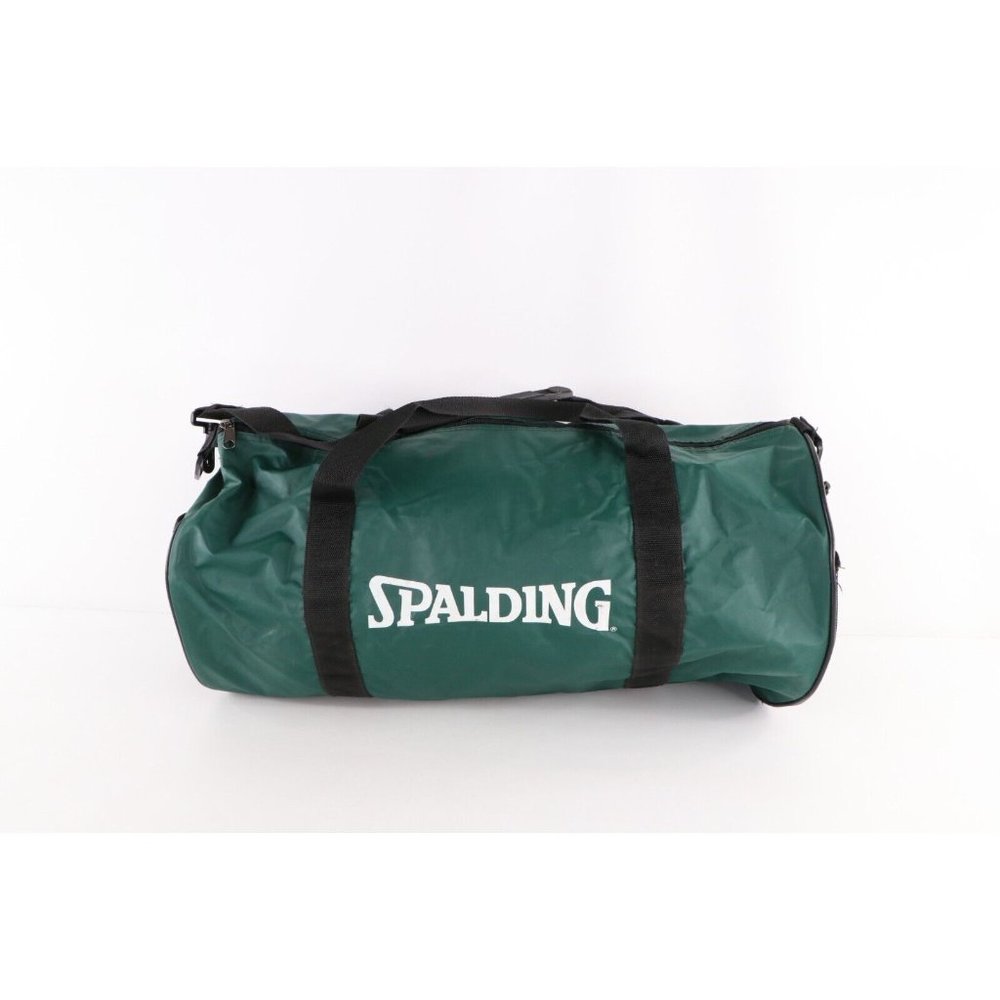 Vintage Spalding Handled Shoulder Strap Spell Out Gym Duffel Bag Carry On Green